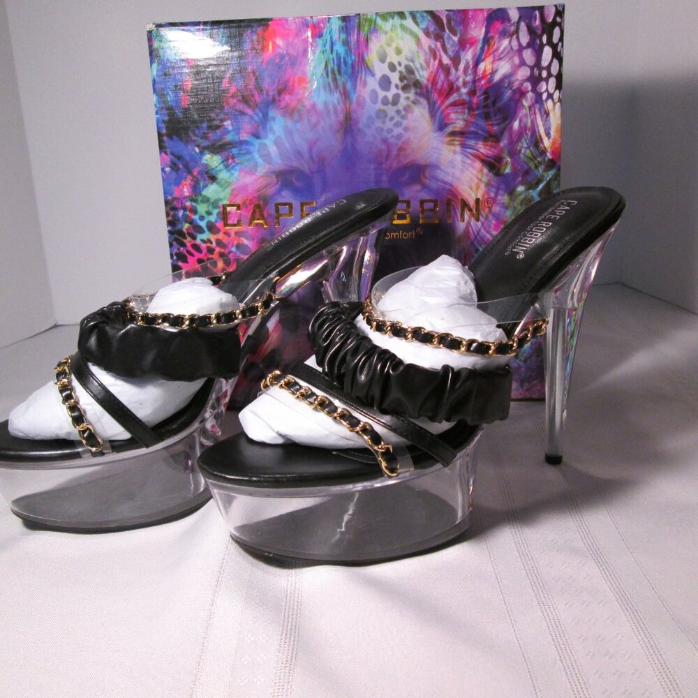 Cape Robbin Callum Black Gold Chain Platform Heels Sz 11 - Picture 10 of 11